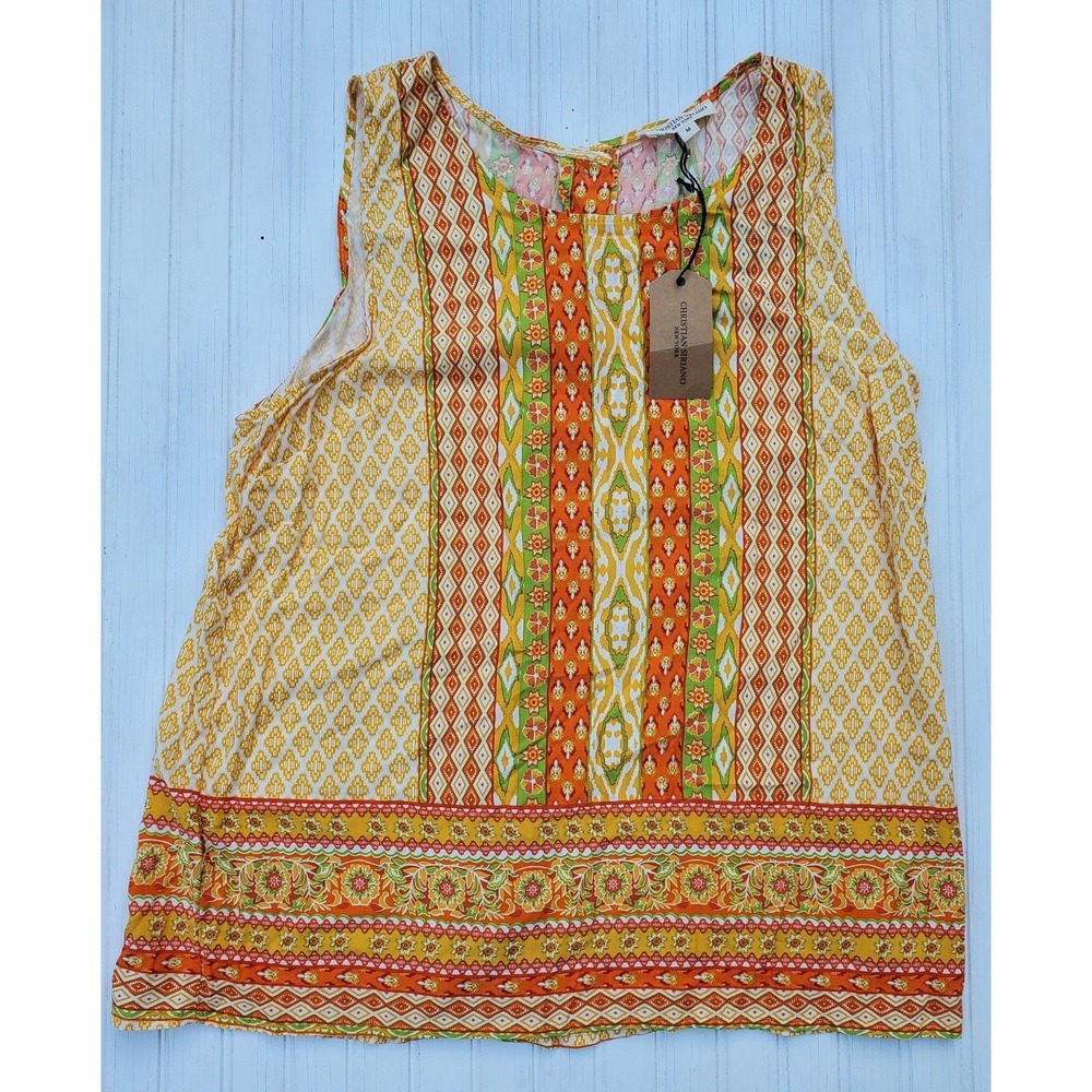 Christian Siriano Womens Top Blouse Size M Tank Sleeveless Orange Multicolor Top